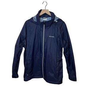 Columbia Rain Jacket Womens Plus 2XL Navy Blue Hooded Full Zip Mesh Lined